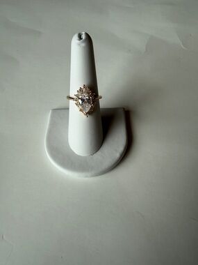Gold Tone Marquise-Cut CZ Halo Ring - White Stone size 7